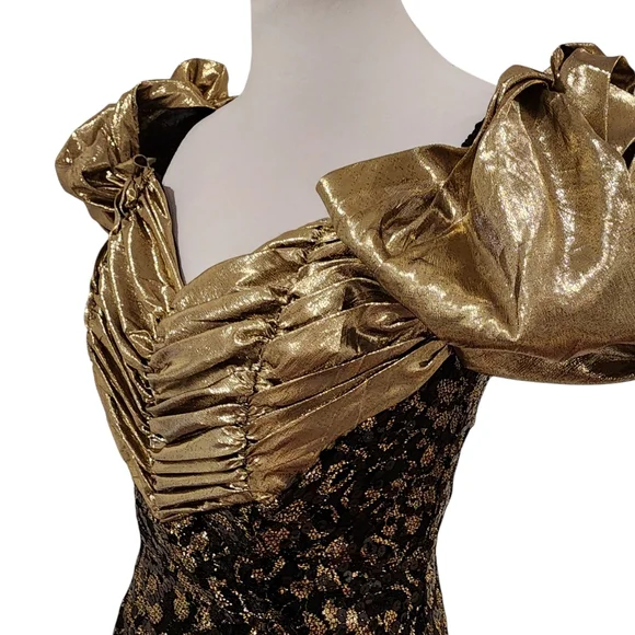Vintage Dress Gold Puff Sleeves +  Sequins - curated by Rory Castillo - Picture 10 of 13
